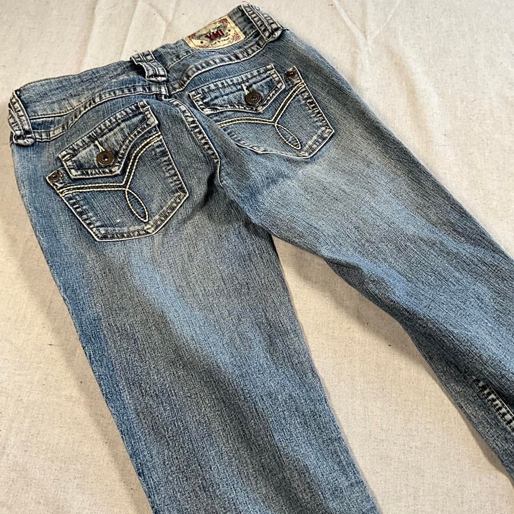 Womens YMI Blue Cotton Blend Embroidered Pockets Bootcut Jeans (Sz 1)